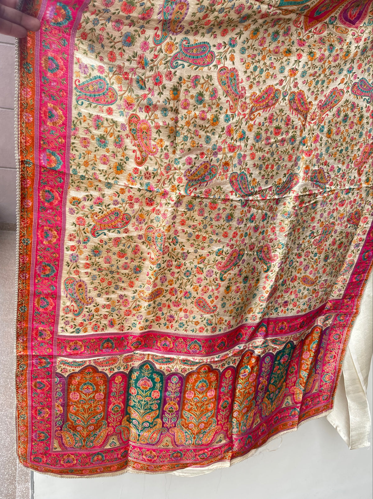 Pure Giraffe Silk Unstitched Suit with Dabka Zari Embroidery and Banarasi Dupatta