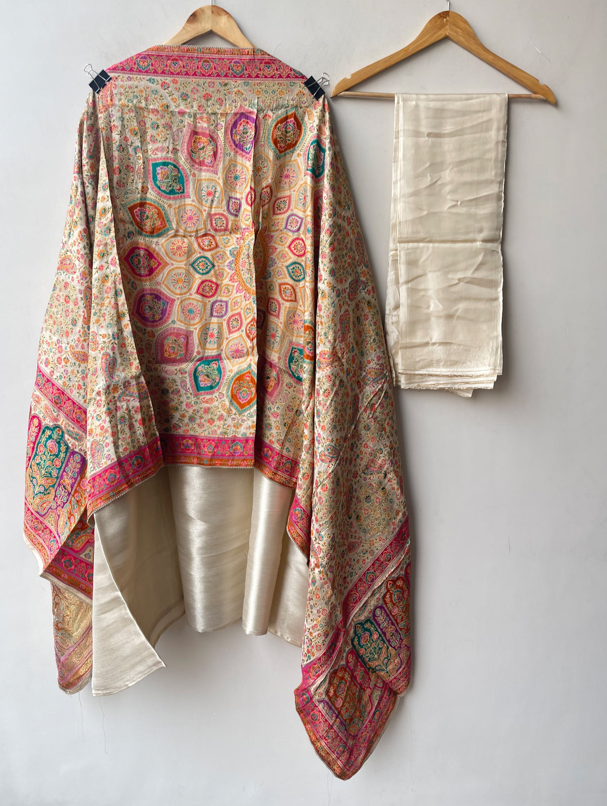 Pure Giraffe Silk Unstitched Suit with Dabka Zari Embroidery and Banarasi Dupatta