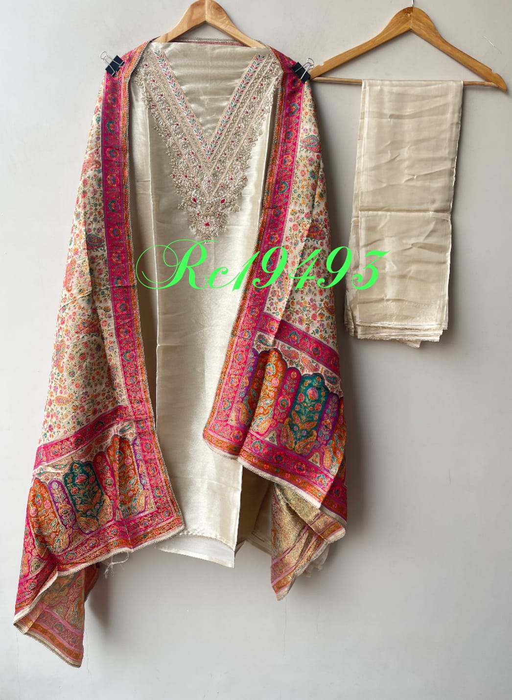 Pure Giraffe Silk Unstitched Suit with Dabka Zari Embroidery and Banarasi Dupatta