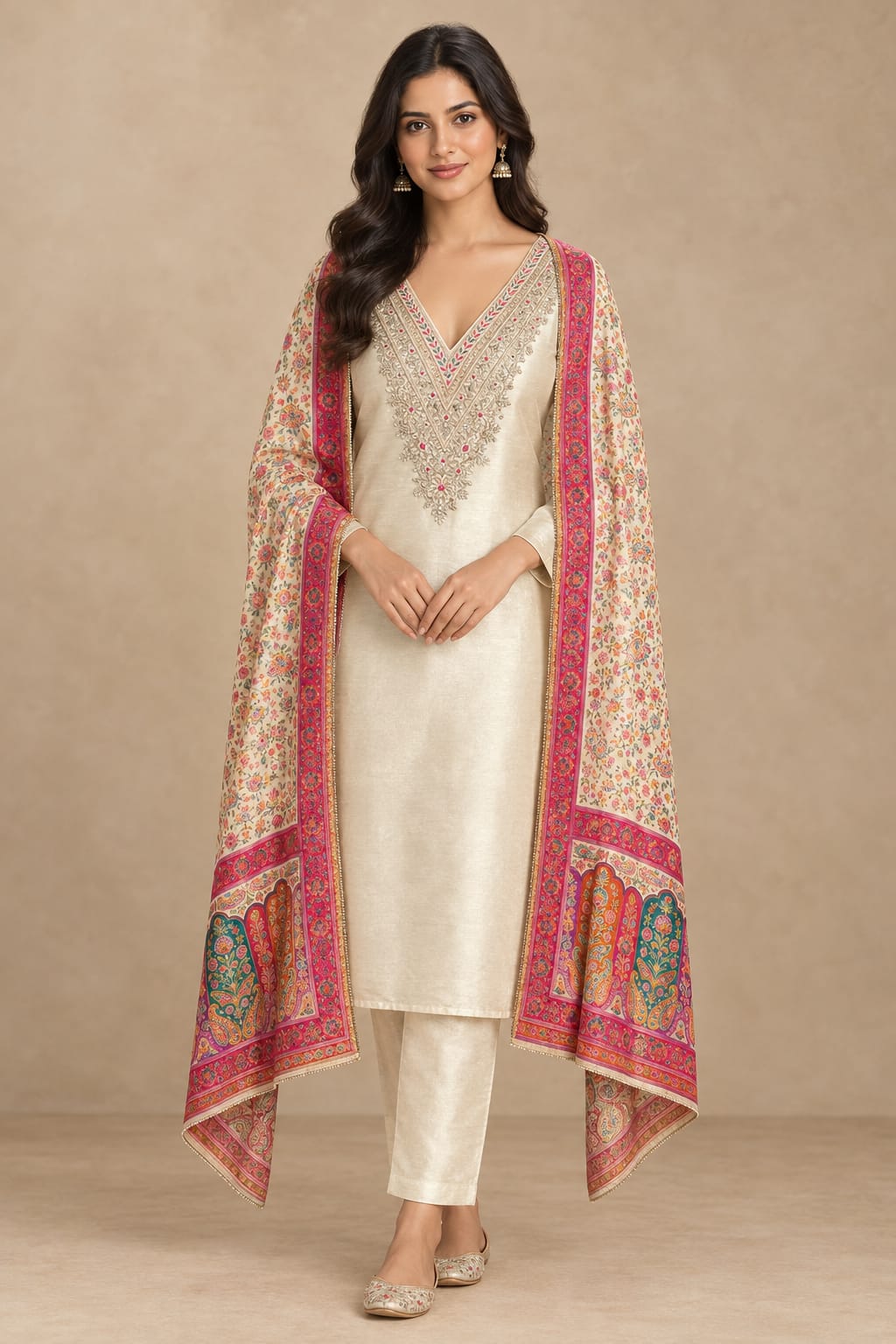 Pure Giraffe Silk Unstitched Suit with Dabka Zari Embroidery and Banarasi Dupatta