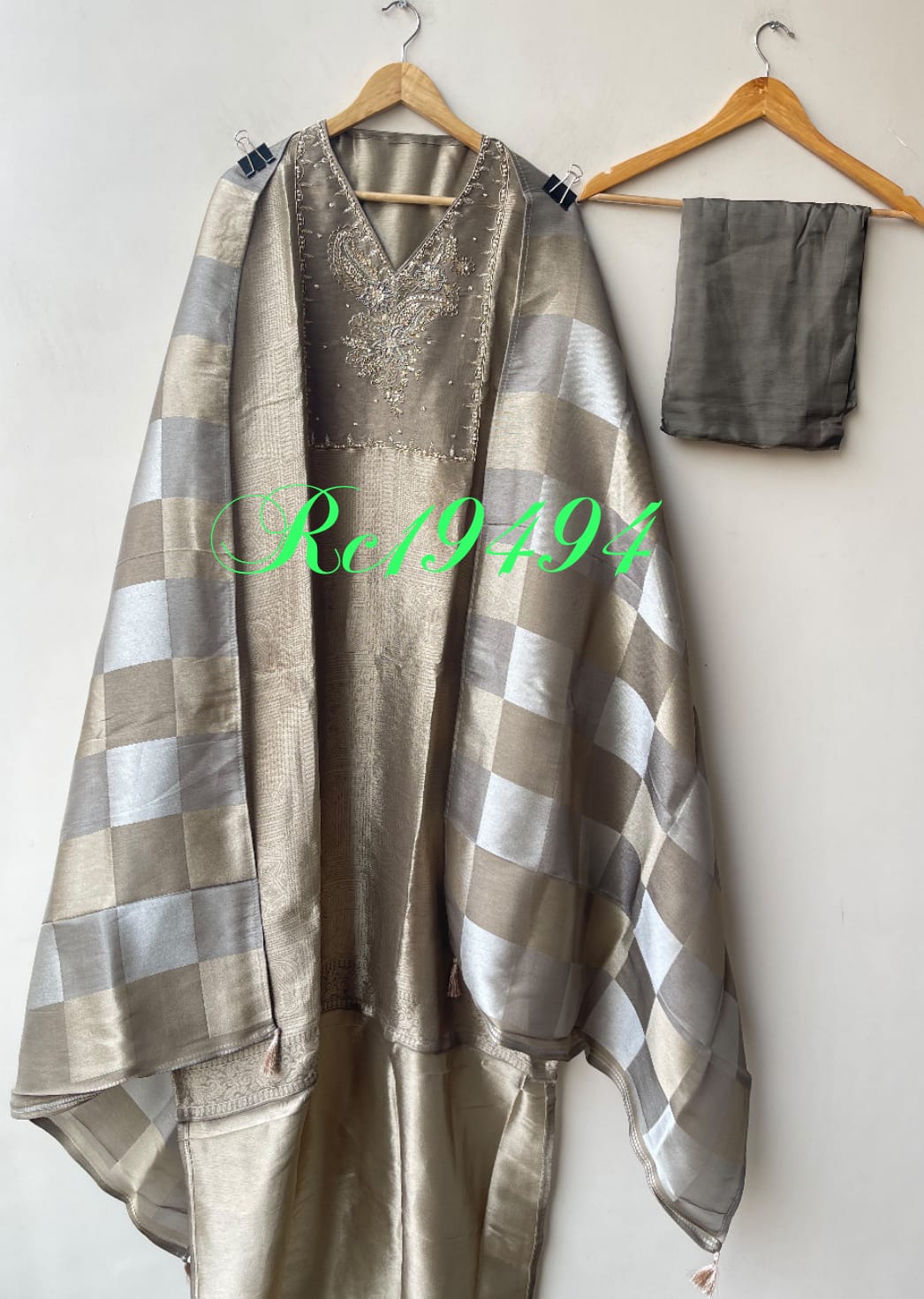 Pure Giraffe Silk Weaving Unstitched Suit with Hand Dabka Embroidery & Tassel Dupatta