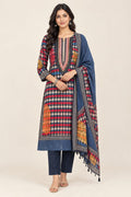 Glass Organza Printed Unstitched Suit with Coin Embroidery & Pearl Ghera Lace
