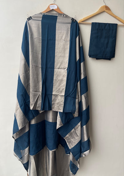 Pure Silk Unstitched Suit with Dabka Pearl Embroidery, Coin Hanging & Printed Silk Dupatta