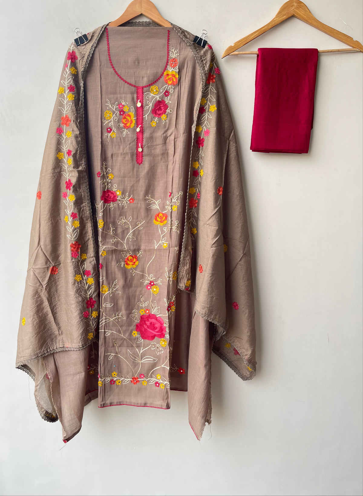 Mul Cotton Silk Unstitched Suit with Resham Mirror Kutdanna Work & Crotia Lace Dupatta