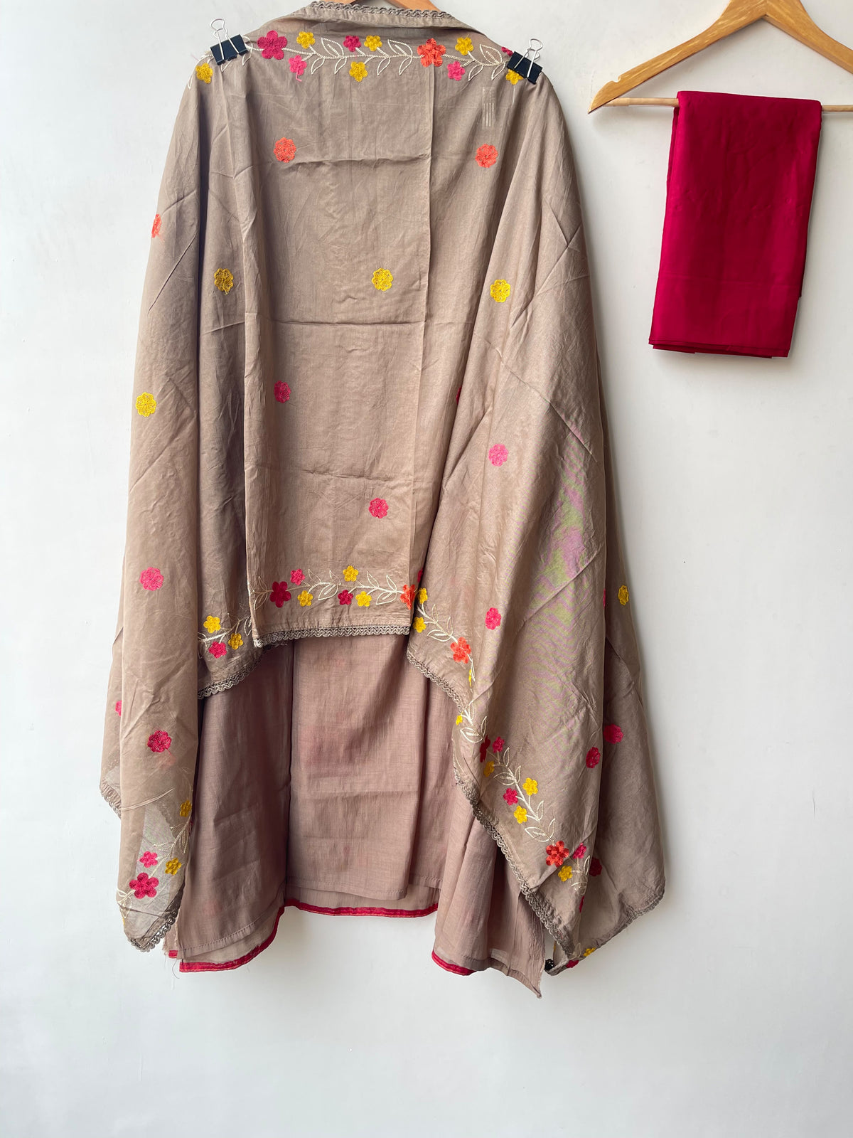 Mul Cotton Silk Unstitched Suit with Resham Mirror Kutdanna Work & Crotia Lace Dupatta