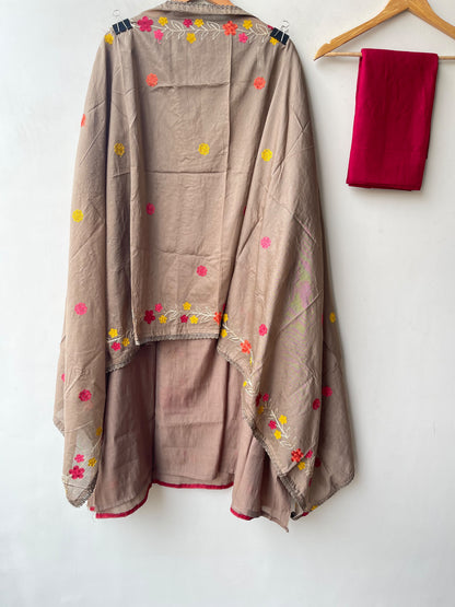 Mul Cotton Silk Unstitched Suit with Resham Mirror Kutdanna Work & Crotia Lace Dupatta