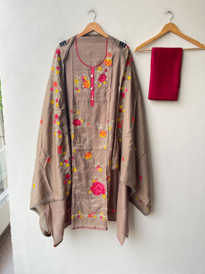 Mul Cotton Silk Unstitched Suit with Resham Mirror Kutdanna Work & Crotia Lace Dupatta