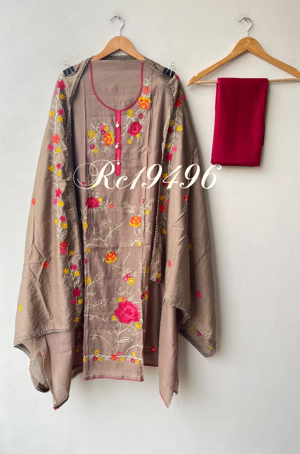 Mul Cotton Silk Unstitched Suit with Resham Mirror Kutdanna Work & Crotia Lace Dupatta