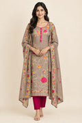 Mul Cotton Silk Unstitched Suit with Resham Mirror Kutdanna Work & Crotia Lace Dupatta