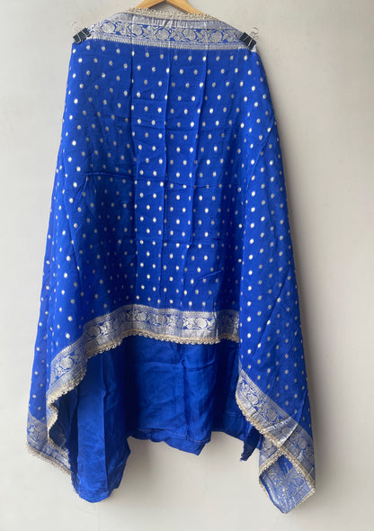 Pure Shimmer Banarasi Satin Crepe Unstitched Suit with Dabka Kutdanna Pearl Embroidery & Border Lace
