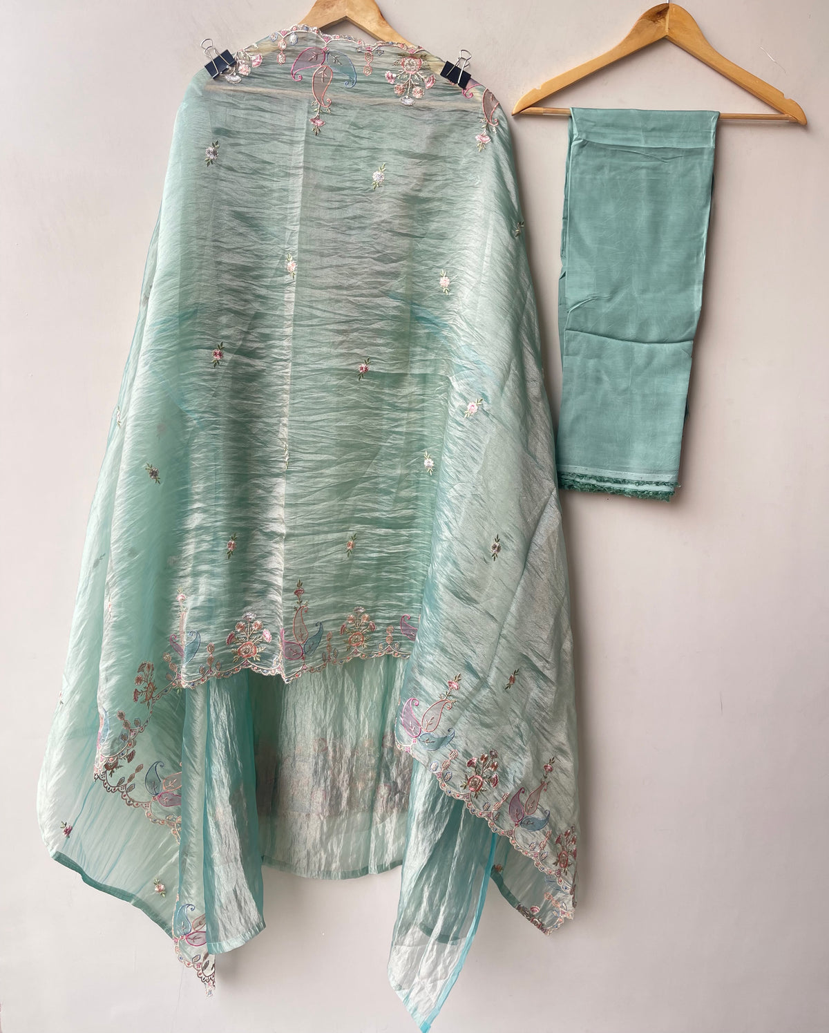 Pure Shimmer Crushed Tissue Unstitched Suit with Resham Zari Sequence Embroidery & Scalping Dupatta