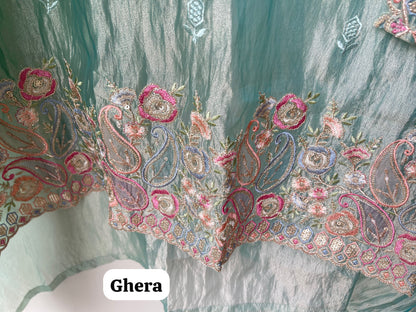 Pure Shimmer Crushed Tissue Unstitched Suit with Resham Zari Sequence Embroidery & Scalping Dupatta