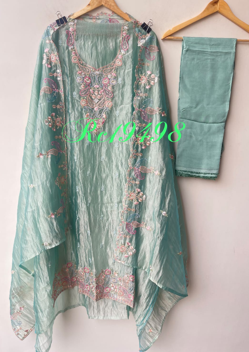 Pure Shimmer Crushed Tissue Unstitched Suit with Resham Zari Sequence Embroidery & Scalping Dupatta