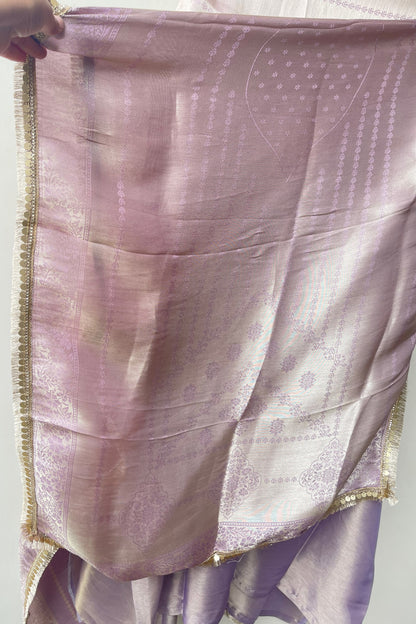Pure Self Shimmer Giraffe Silk Unstitched Suit with Dabka Kutdanna Pearl Embroidery & Tassel Border Lace Dupatta