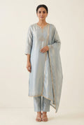 Pure Self Shimmer Giraffe Silk Unstitched Suit with Dabka Kutdanna Pearl Embroidery & Tassel Border Lace Dupatta