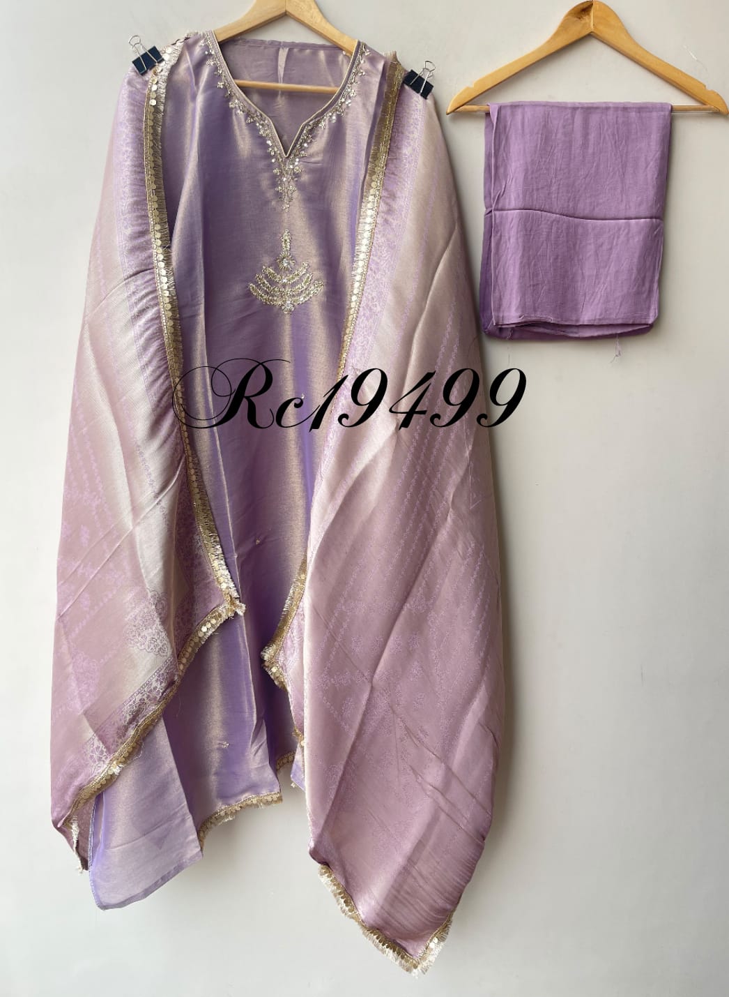 Pure Self Shimmer Giraffe Silk Unstitched Suit with Dabka Kutdanna Pearl Embroidery & Tassel Border Lace Dupatta