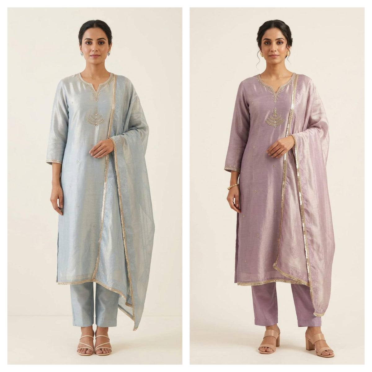 Pure Self Shimmer Giraffe Silk Unstitched Suit with Dabka Kutdanna Pearl Embroidery & Tassel Border Lace Dupatta