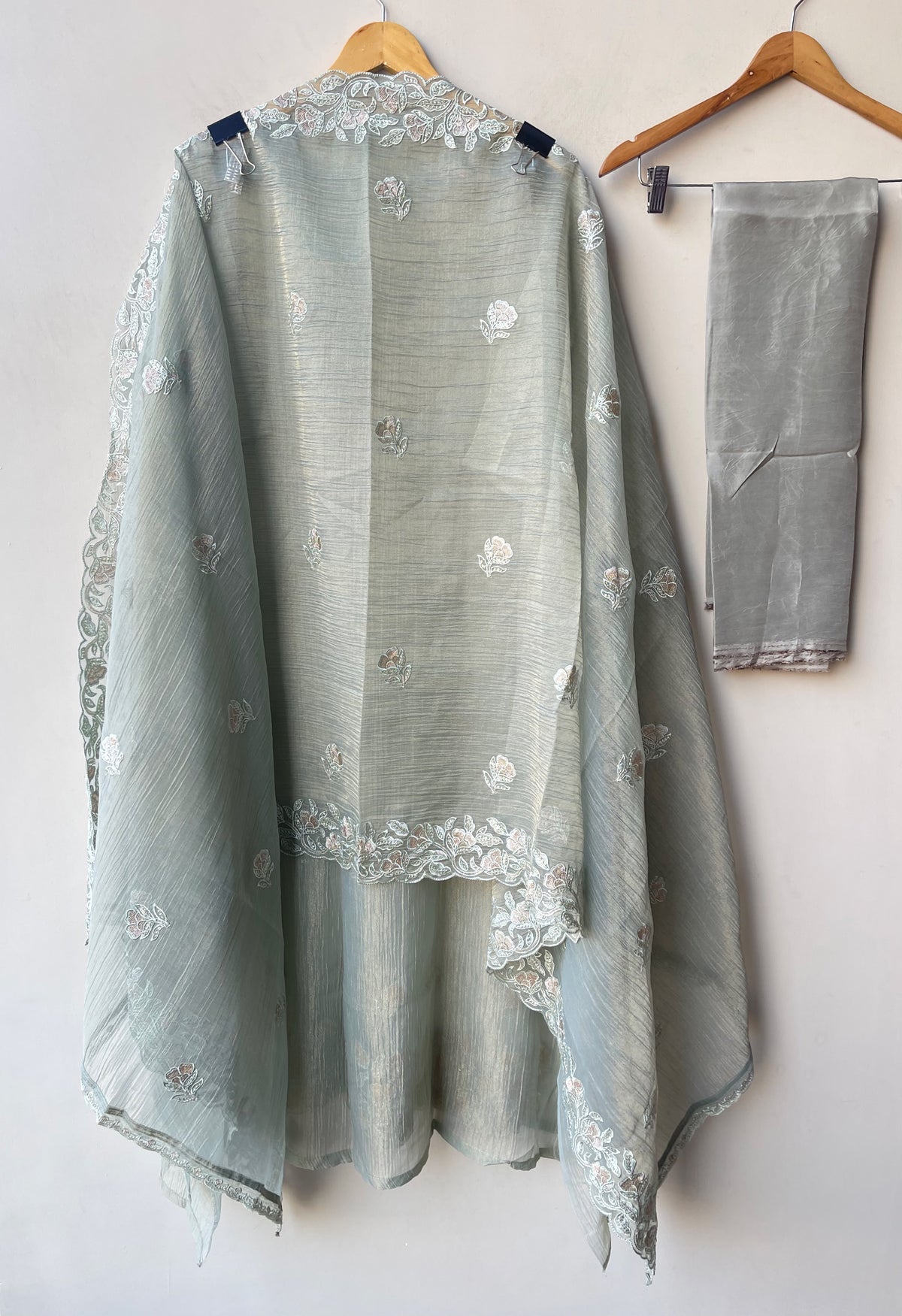 Pure Shimmer Crushed Tissue Unstitched Suit with Sequence Resham Zari Embroidery & Scalping Dupatta