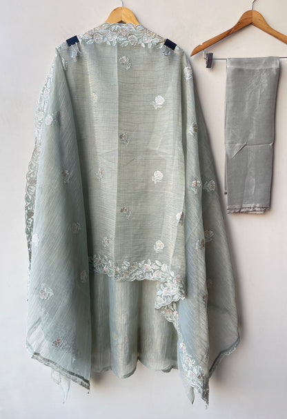 Pure Shimmer Crushed Tissue Unstitched Suit with Sequence Resham Zari Embroidery & Scalping Dupatta