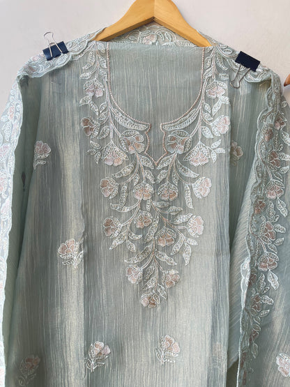 Pure Shimmer Crushed Tissue Unstitched Suit with Sequence Resham Zari Embroidery & Scalping Dupatta