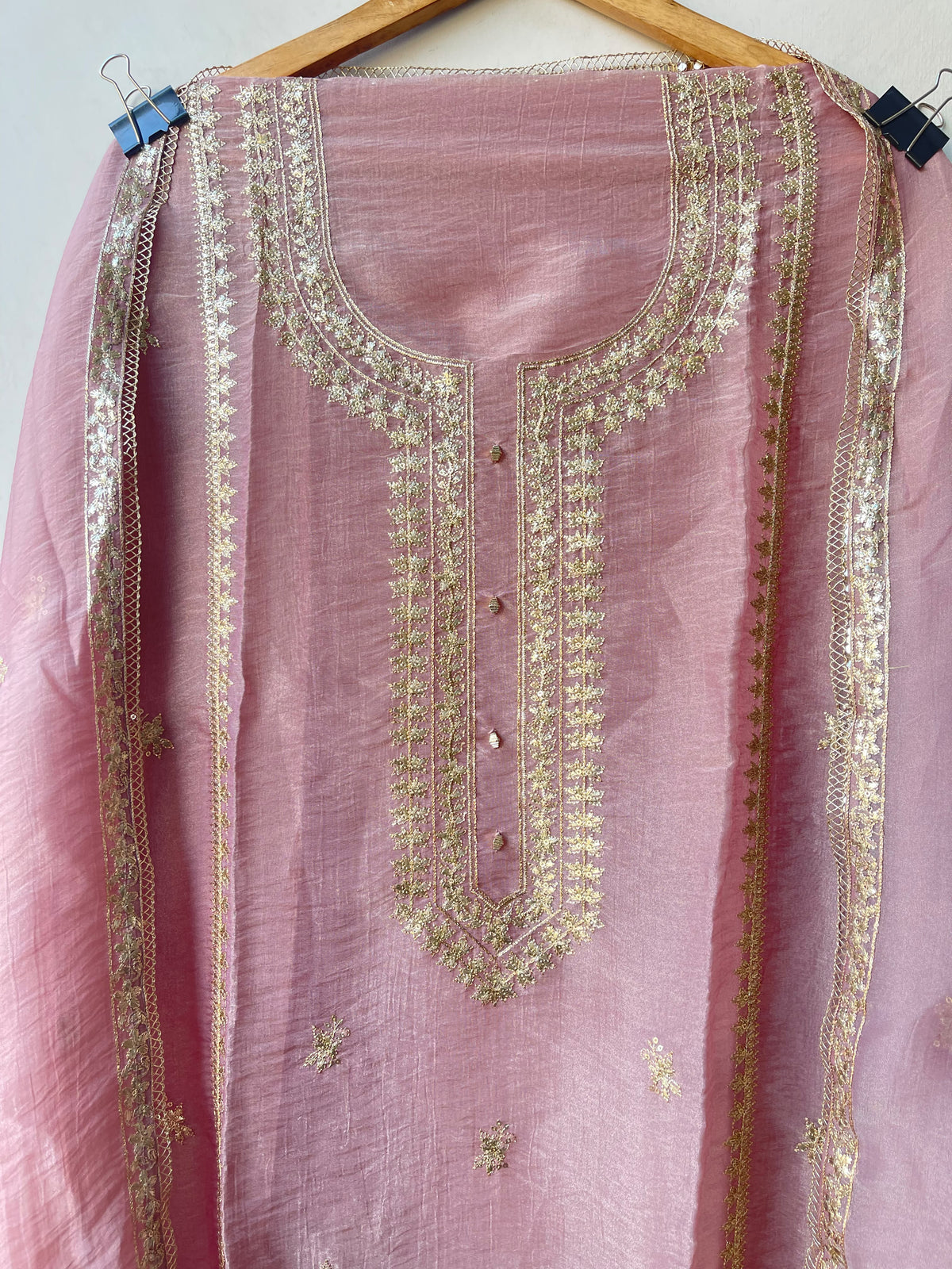 Pure Shimmer Tissue Unstitched Suit with Sequence Gotta Pitta Work Zari Embroidery & Border Lace Dupatta