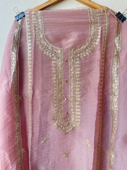 Pure Shimmer Tissue Unstitched Suit with Sequence Gotta Pitta Work Zari Embroidery & Border Lace Dupatta
