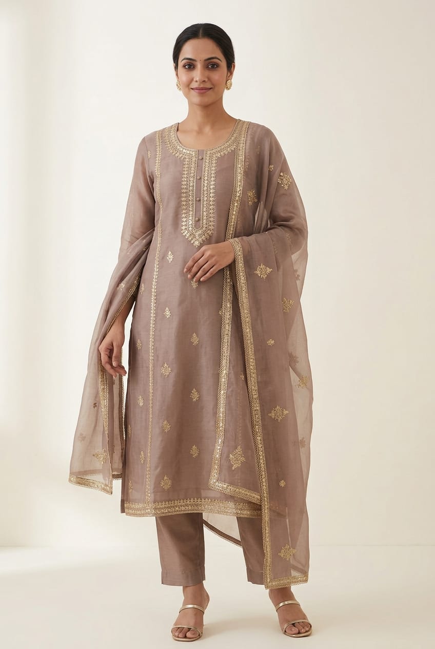 Pure Shimmer Tissue Unstitched Suit with Sequence Gotta Pitta Work Zari Embroidery & Border Lace Dupatta