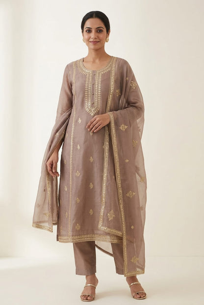 Pure Shimmer Tissue Unstitched Suit with Sequence Gotta Pitta Work Zari Embroidery & Border Lace Dupatta