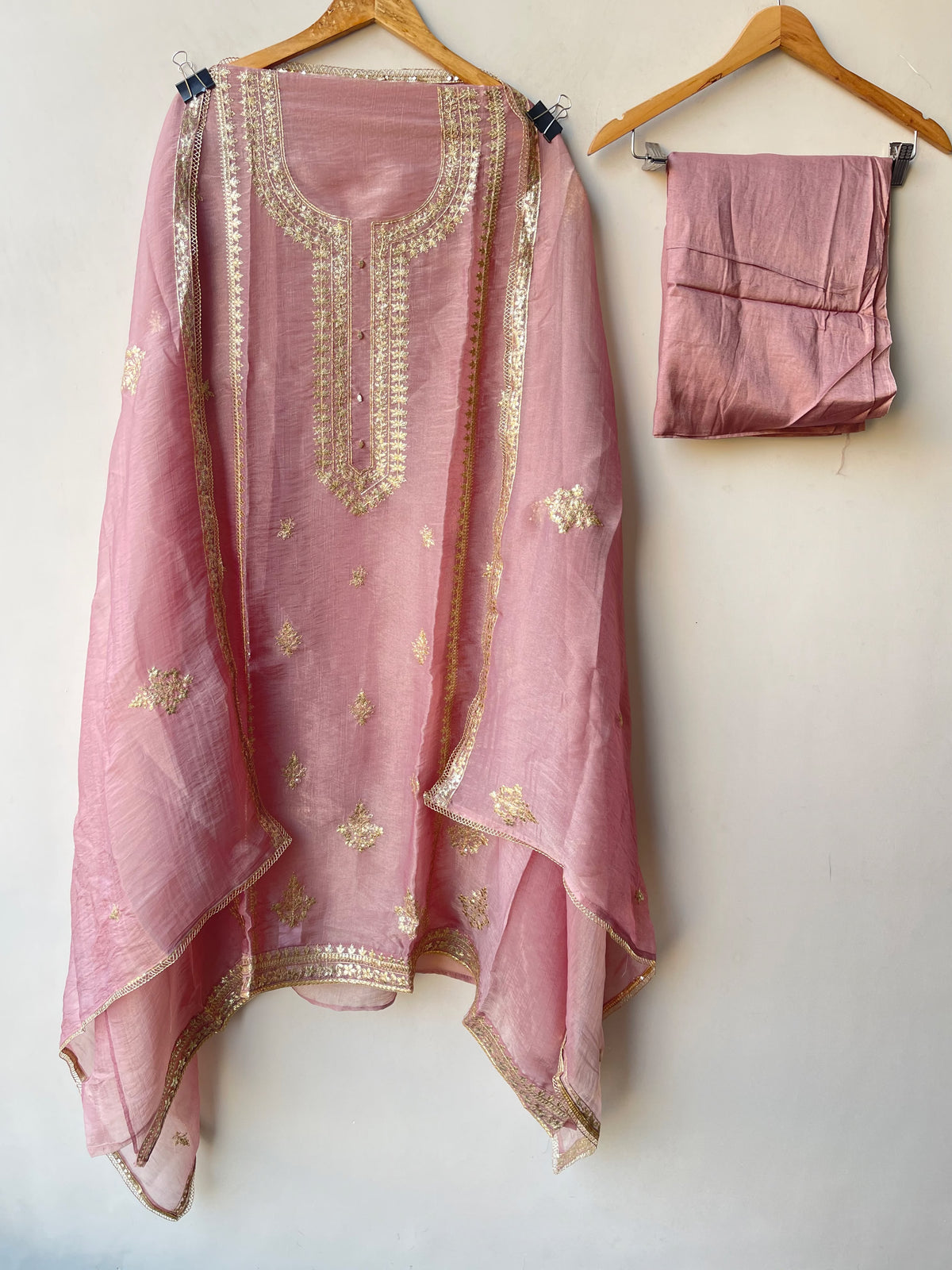 Pure Shimmer Tissue Unstitched Suit with Sequence Gotta Pitta Work Zari Embroidery & Border Lace Dupatta