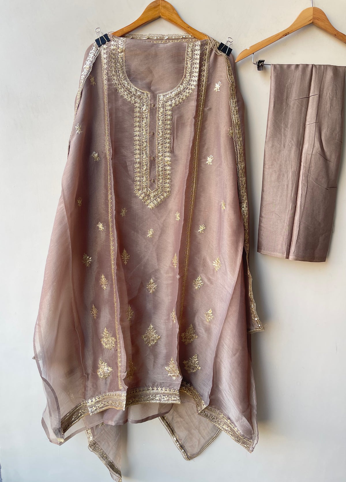 Pure Shimmer Tissue Unstitched Suit with Sequence Gotta Pitta Work Zari Embroidery & Border Lace Dupatta