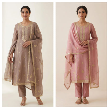 Pure Shimmer Tissue Unstitched Suit with Sequence Gotta Pitta Work Zari Embroidery & Border Lace Dupatta
