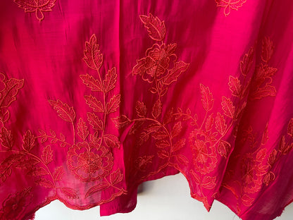 Mul Chanderi Unstitched Suit with Resham Embroidery, Crotia Neck & Resham Ghera Scalping