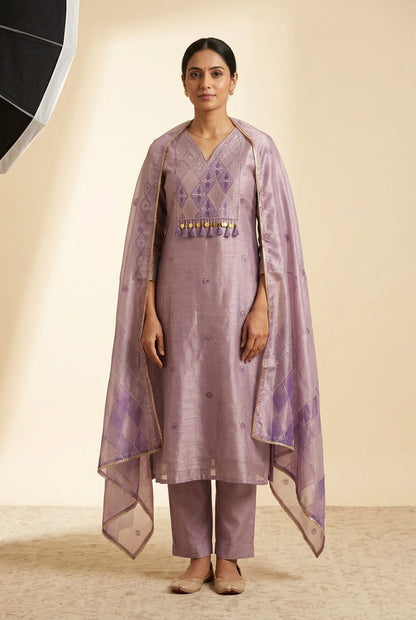 Pure Self Glass Organza Unstitched Suit with Sequence Resham, Yoke Coins & Printed Organza Dupatta