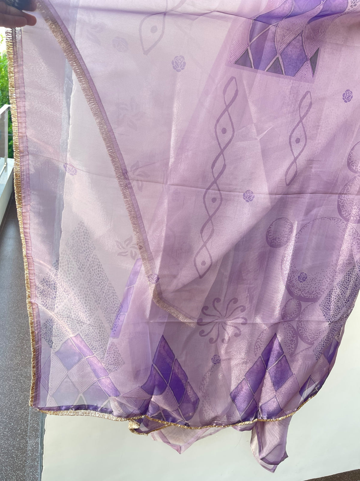 Pure Self Glass Organza Unstitched Suit with Sequence Resham, Yoke Coins & Printed Organza Dupatta