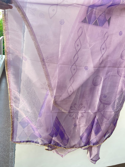 Pure Self Glass Organza Unstitched Suit with Sequence Resham, Yoke Coins & Printed Organza Dupatta