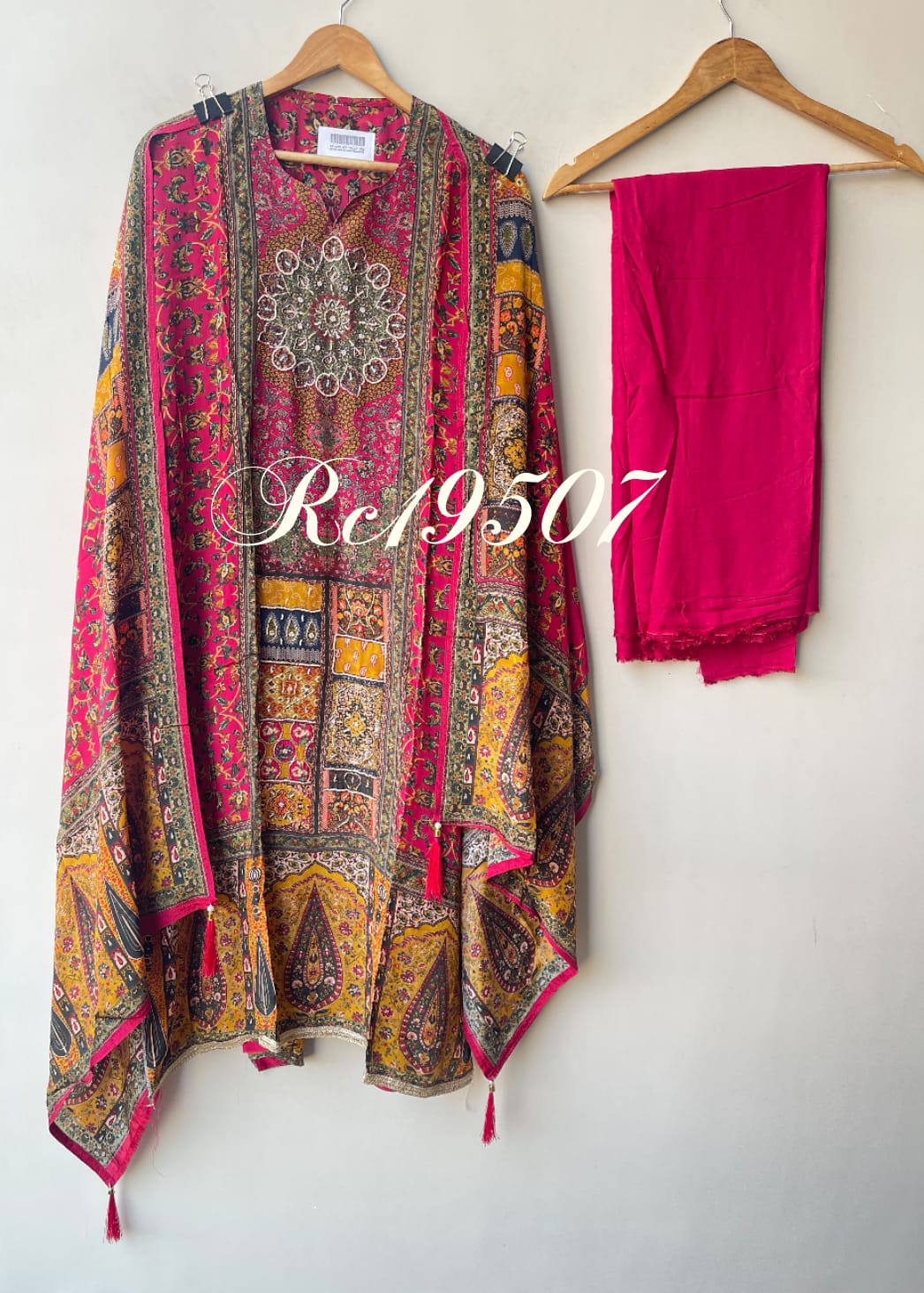 Satin Crepe Printed Unstitched Suit with Dabka Pearl Kutdanna Embroidery & Ghera Lace