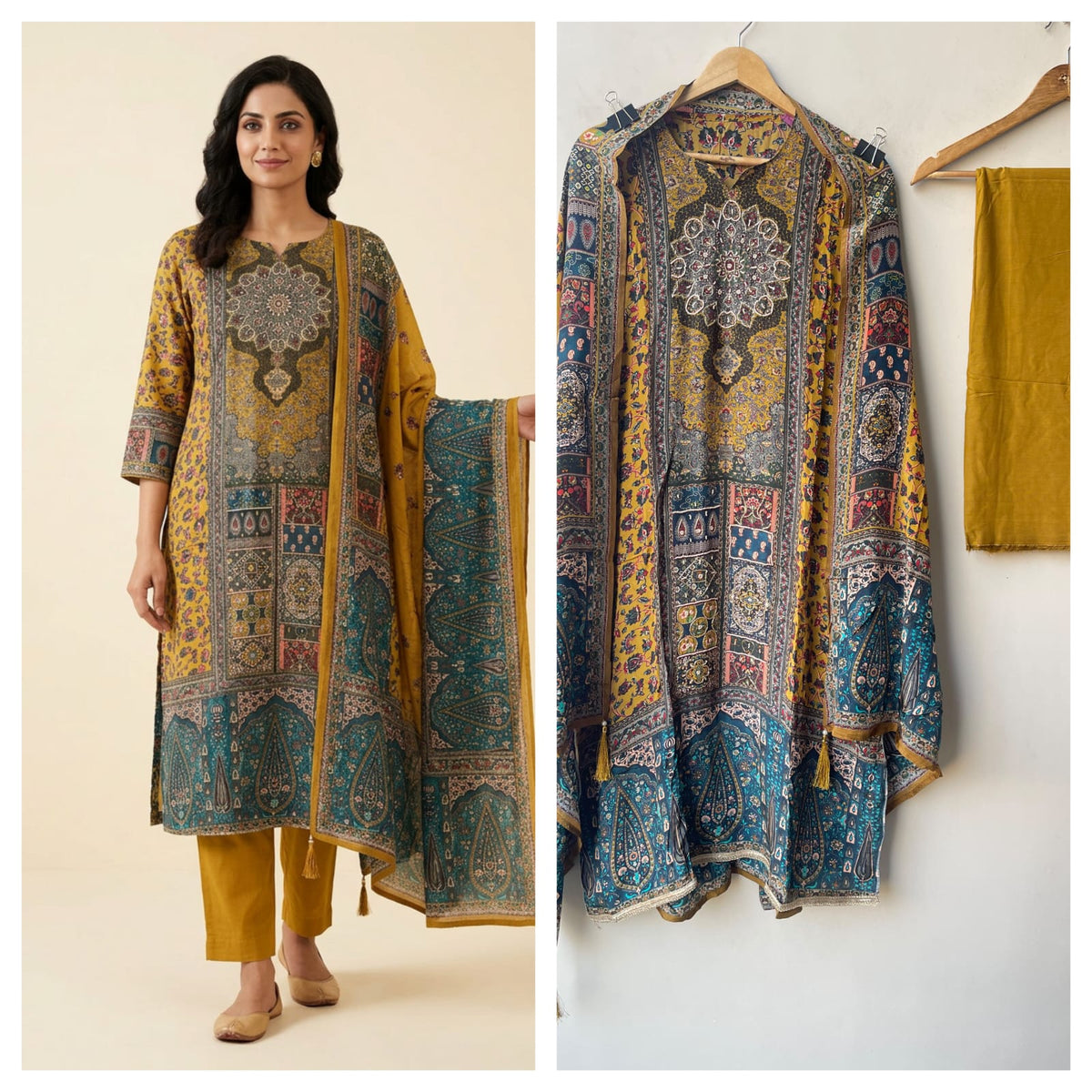 Satin Crepe Printed Unstitched Suit with Dabka Pearl Kutdanna Embroidery & Ghera Lace