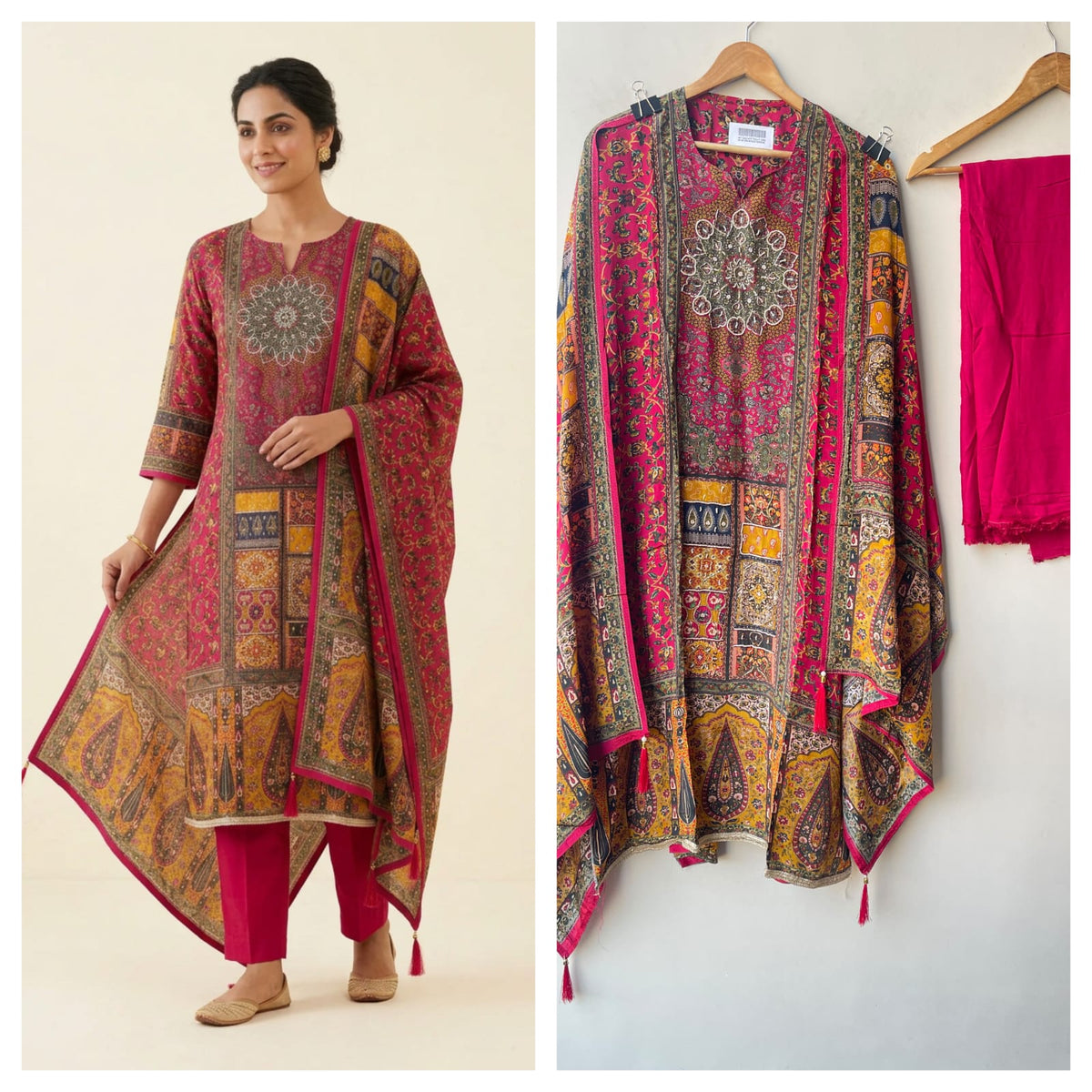 Satin Crepe Printed Unstitched Suit with Dabka Pearl Kutdanna Embroidery & Ghera Lace