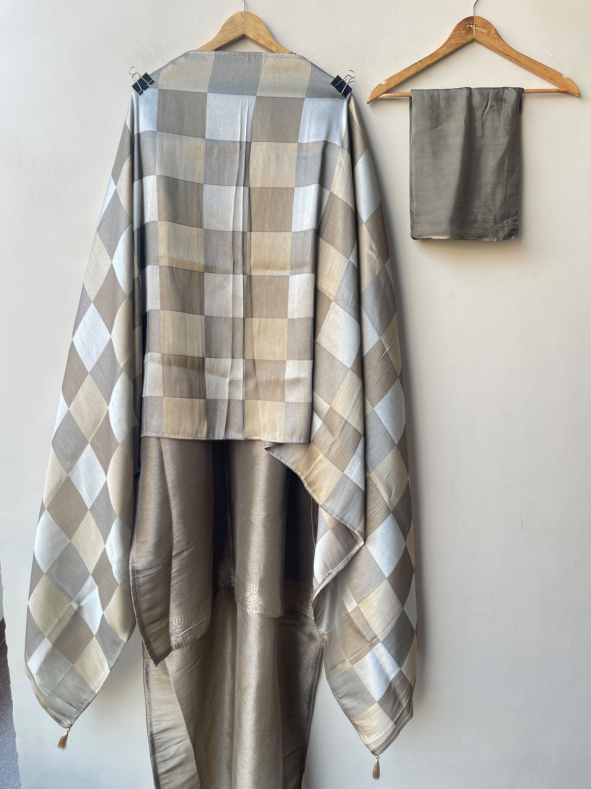 Pure Self Shimmer Giraffe Silk Unstitched Suit with Dabka Sequence Zari Pearl Kutdanna Embroidery