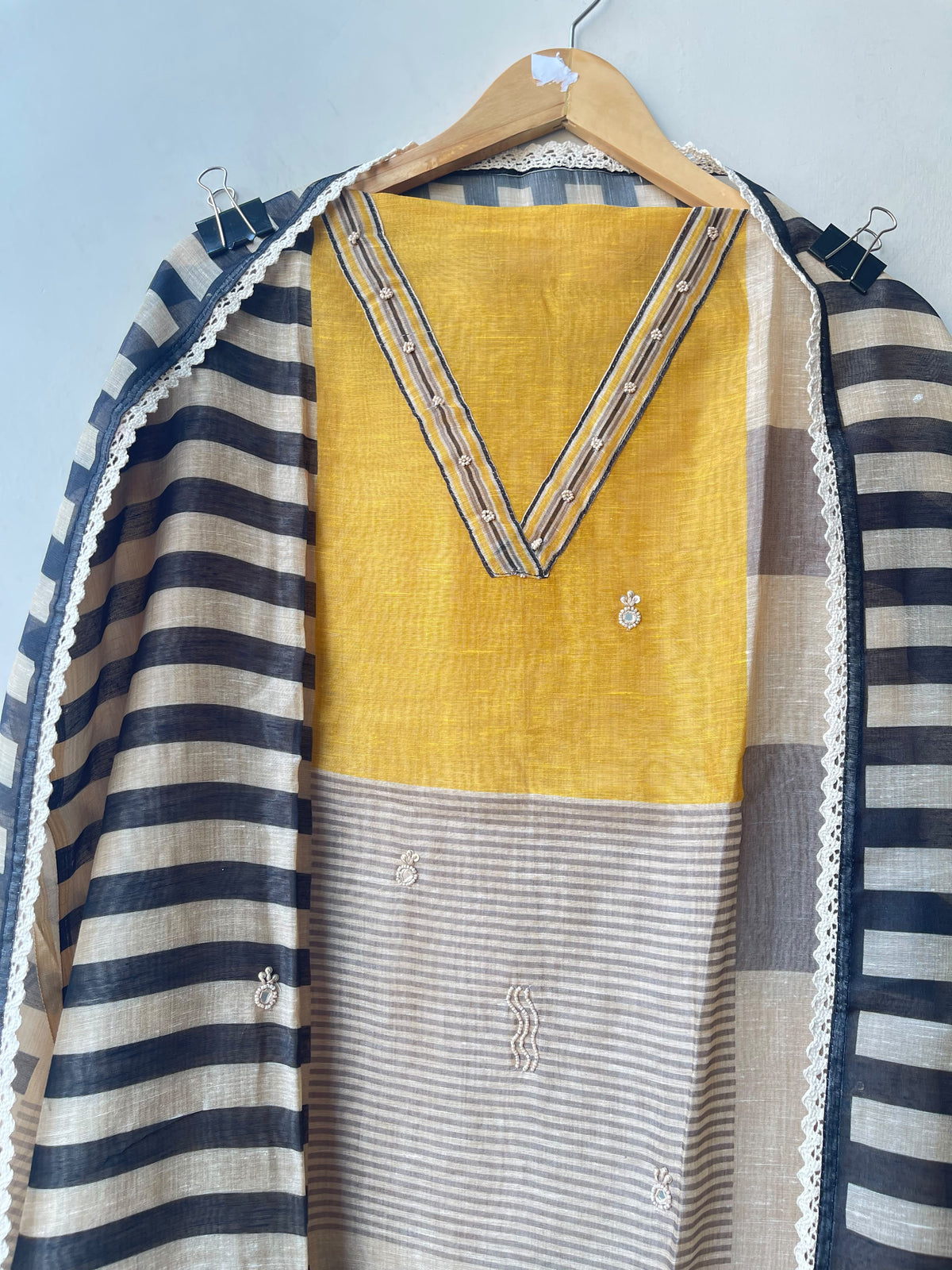 Super Soft Mul Chanderi Designer Unstitched Suit with Patri Moti Hand Embroidery & Printed Dupatta