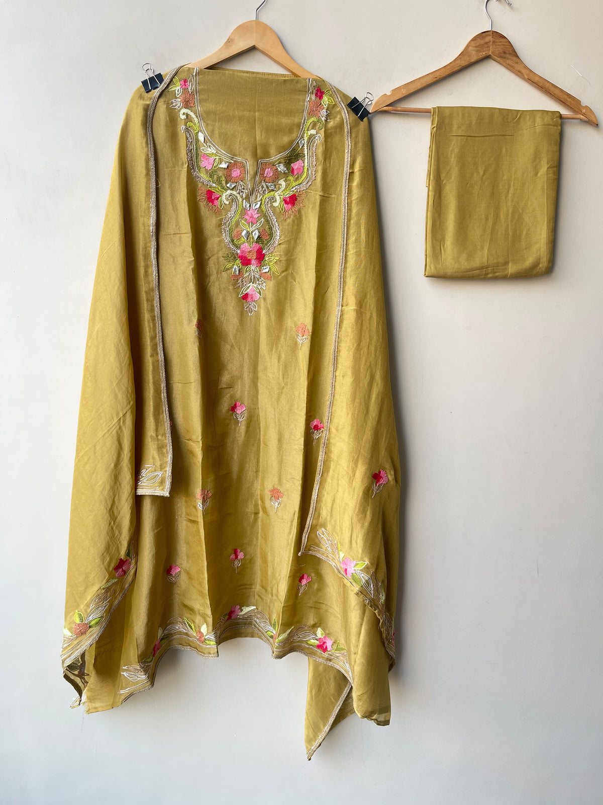 Festive Shimmer Silk Unstitched Suit with Gotta Patti Resham Embroidery & Gotta Lace Dupatta
