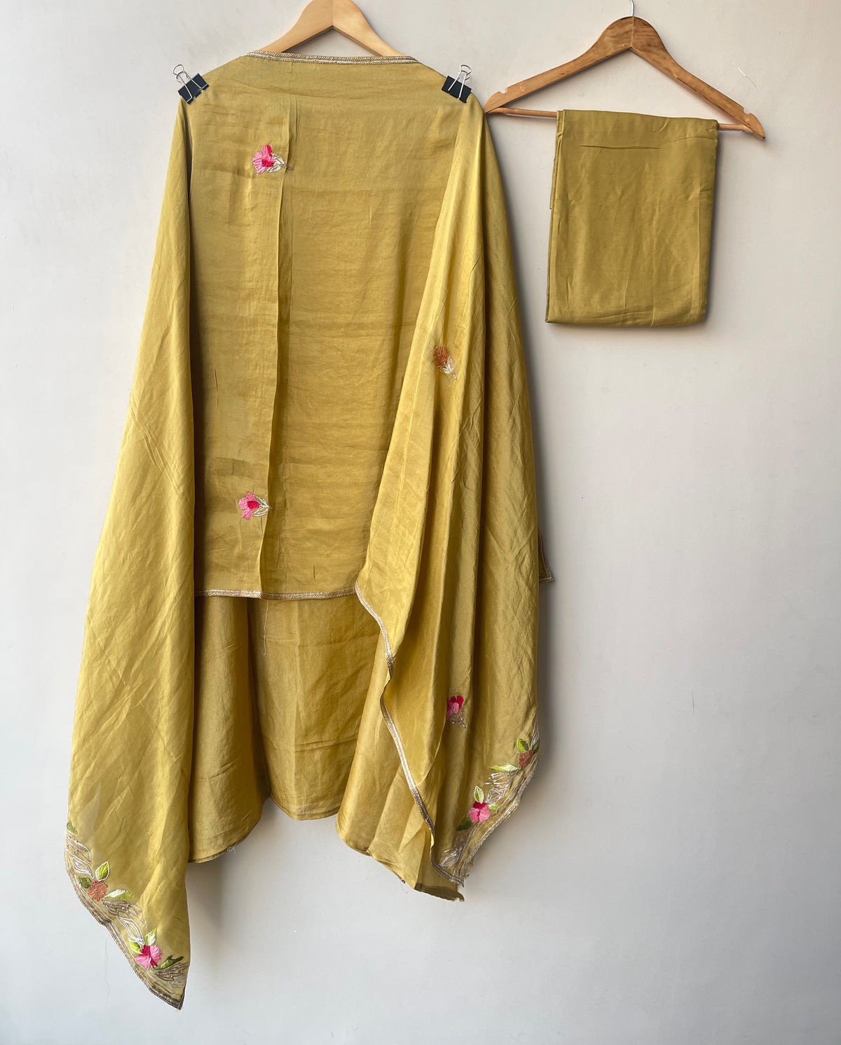 Festive Shimmer Silk Unstitched Suit with Gotta Patti Resham Embroidery & Gotta Lace Dupatta