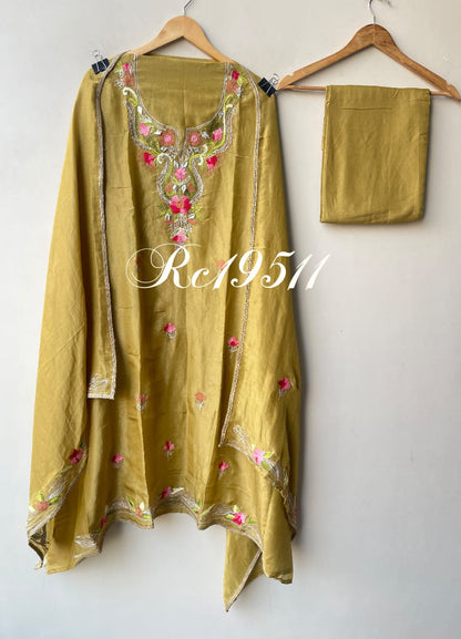 Festive Shimmer Silk Unstitched Suit with Gotta Patti Resham Embroidery & Gotta Lace Dupatta