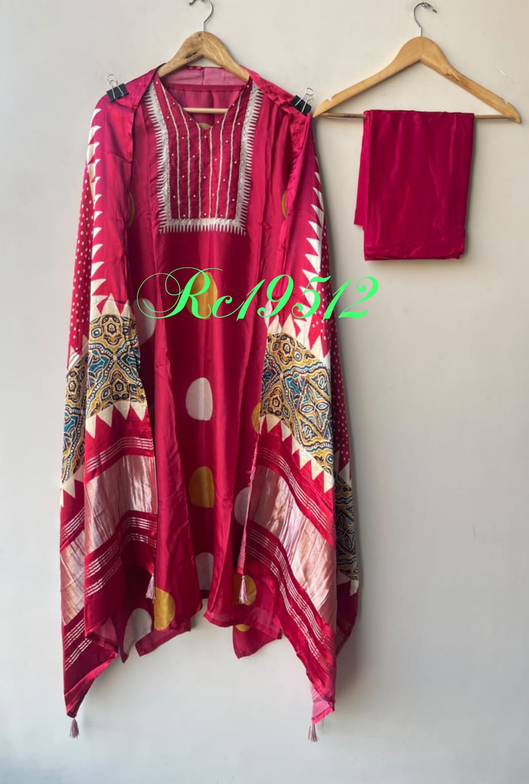 Pure Silk Polka Dots Printed Unstitched Suit Set with Pearl Dabka Hand Embroidery