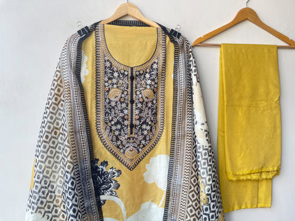 Organza Printed Pearl & Swarovski Embroidered Unstitched Suit Set with Dupatta