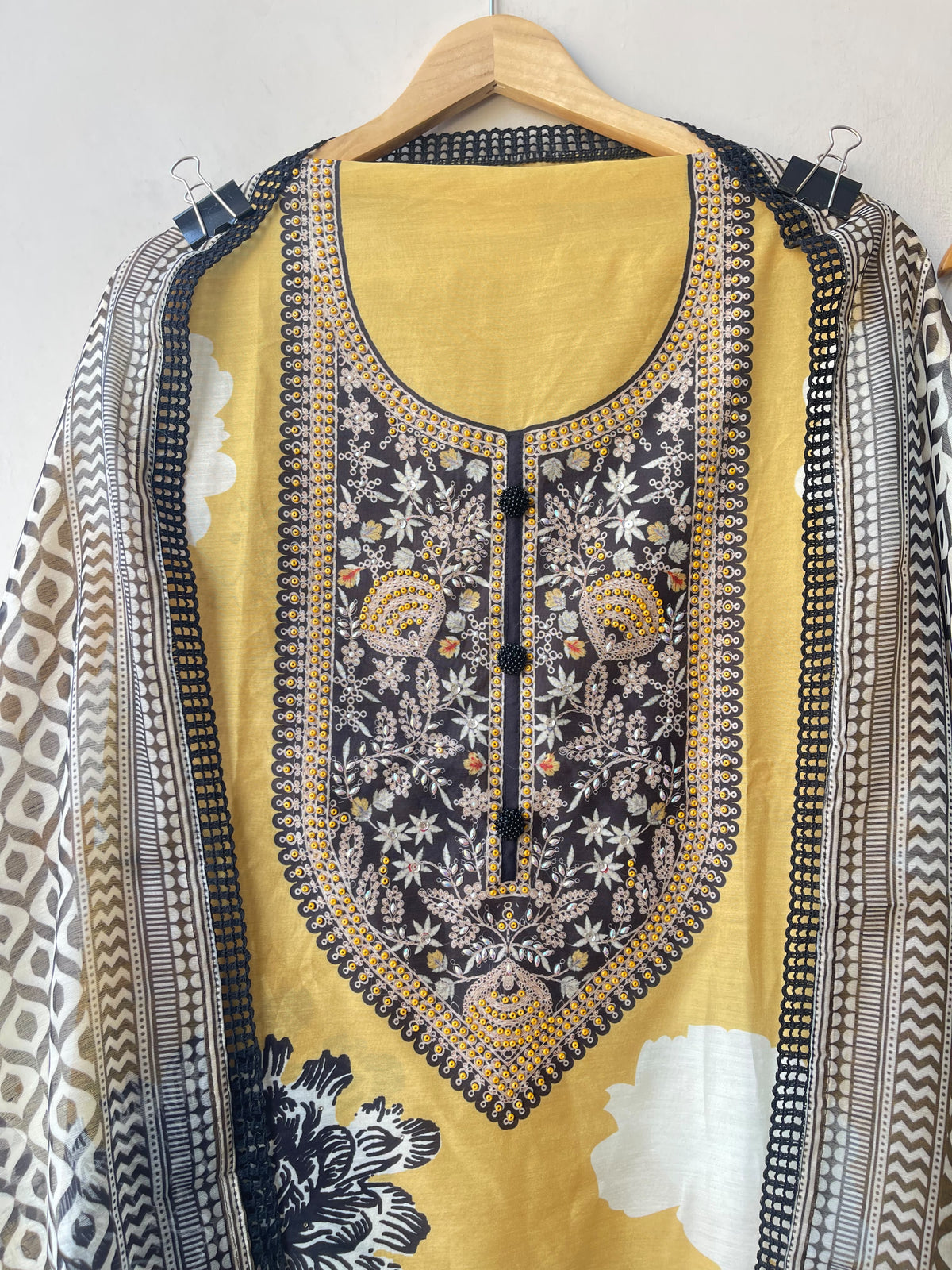 Organza Printed Pearl & Swarovski Embroidered Unstitched Suit Set with Dupatta