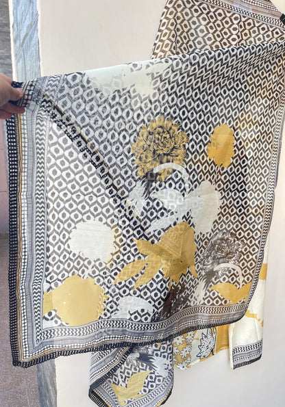 Organza Printed Pearl & Swarovski Embroidered Unstitched Suit Set with Dupatta