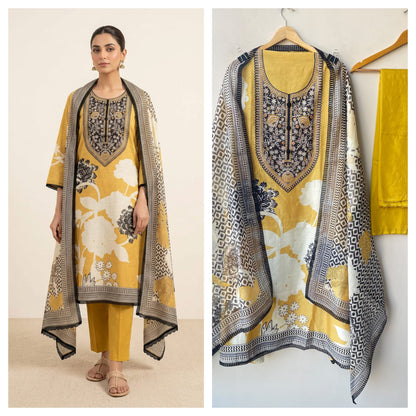 Organza Printed Pearl & Swarovski Embroidered Unstitched Suit Set with Dupatta
