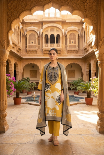 Organza Printed Pearl & Swarovski Embroidered Unstitched Suit Set with Dupatta