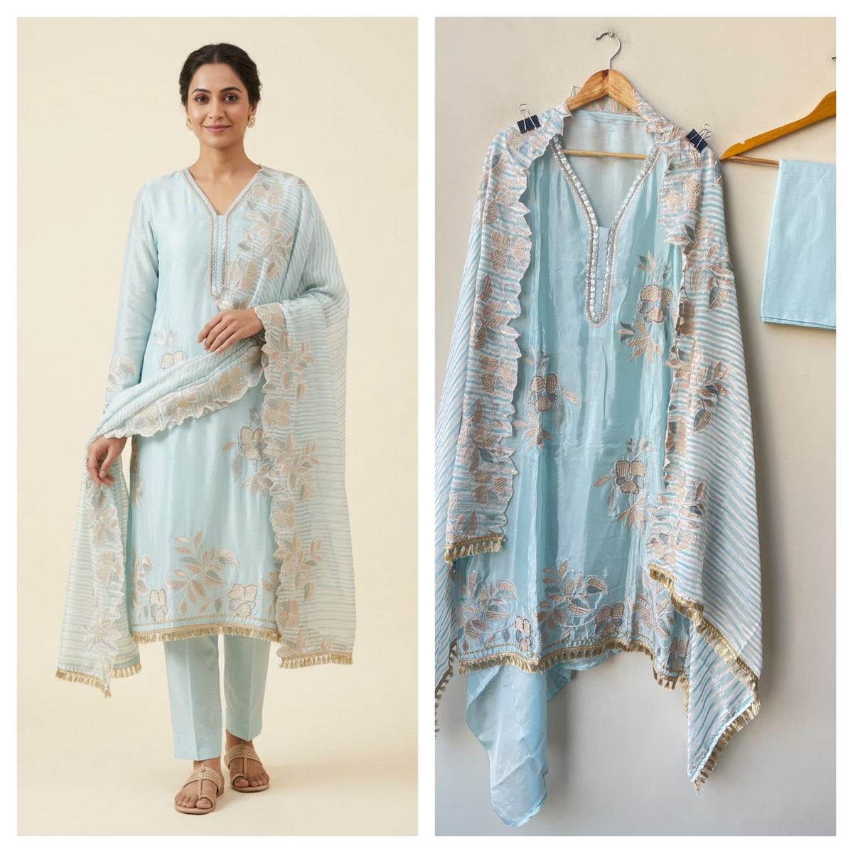 Satin Crepe Resham & Zari Embroidered Unstitched Suit Set with Dupatta